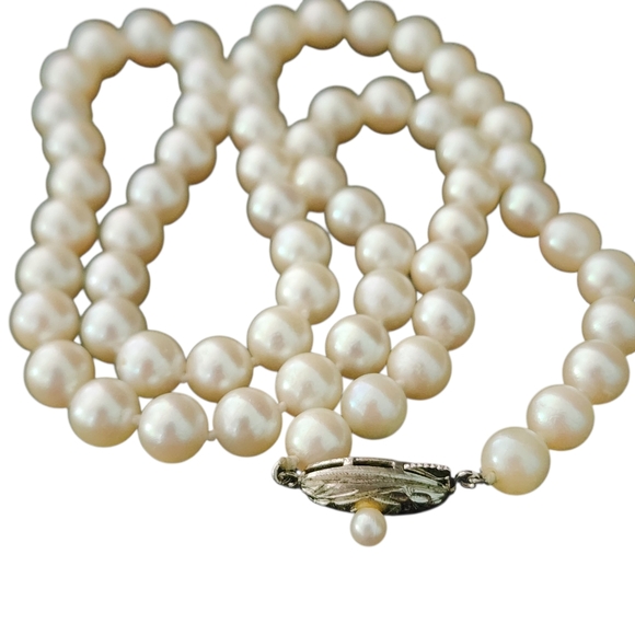 Vintage pearl necklace 925 sterling silver filigree clasp real pearls A0325 -Q1 - Picture 3 of 11